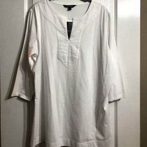 Ralph Lauren V-Neck Tunic White Top SZ 1X